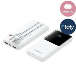 Vention power bank 20000mah (micro-usb + usb-c + usb-a + usb-a) with built-in usb-c and lightning cables 22.5w - white